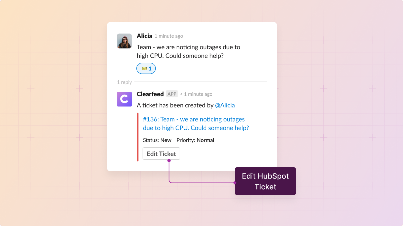 Edit HubSpot ticket from Slak